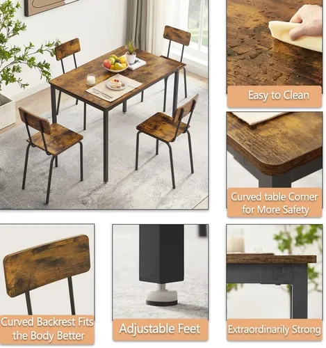 Vista 5 de Juego de mesa de comedor, industrial de 5 piezas con 4 sillas de comedor con respaldo, ideal para restaurantes, desayunador, pub