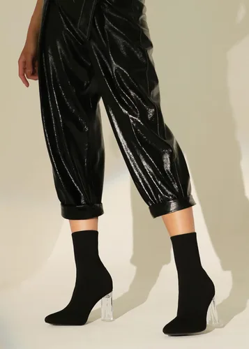 Vista 2 de Shoe'N Tale - Botas de tobillo con calcetín de punto para mujer, con punta, tacón medio transparente, fáciles de poner, botines elásticos