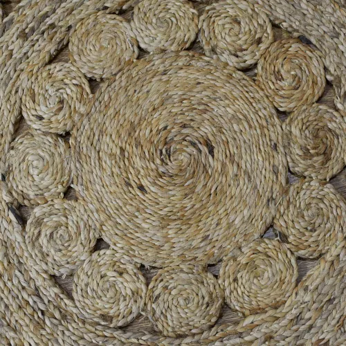 Vista 4 de Alfombra oriental tejida a mano de yute ecológica, 5 x 5 pies, forma redonda, color beige, patrón oriental, pelo alto, fibra natural, alfombras