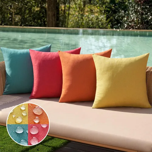 Vista 14 de MIULEE - Paquete de 4 fundas decorativas de cojín para exterior, de lino, impermeables, para jardín, patio, tienda de campaña, balcón, sofá, 16 x 16