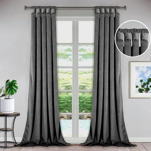 Vista 25 de Bhoomi Collection Cortinas opacas con pestaña superior para sala de estar, cortinas de ventana con aislamiento térmico, oscurecimiento de Rojo Sangre