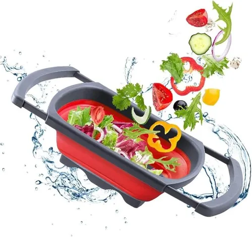 Vista 4 de AG Colador plegable de 9 cuartos de galón, colador sobre el fregadero, coladores de verduras y frutas, coladores con asas extensibles, nuevos