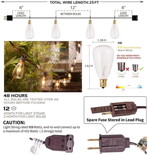 Vista 2 de SUNSGNE Tira de luces Edison para exteriores de 25 pies con 27 bombillas Edison transparentes, ST35 luces vintage para patio, jardín, patio, porche