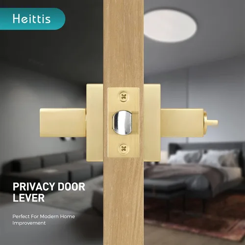 Vista 4 de Paquete de 1 perilla de puerta dorada de privacidad, perilla cuadrada de latón para baño, manija de puerta dorada interior bloqueada