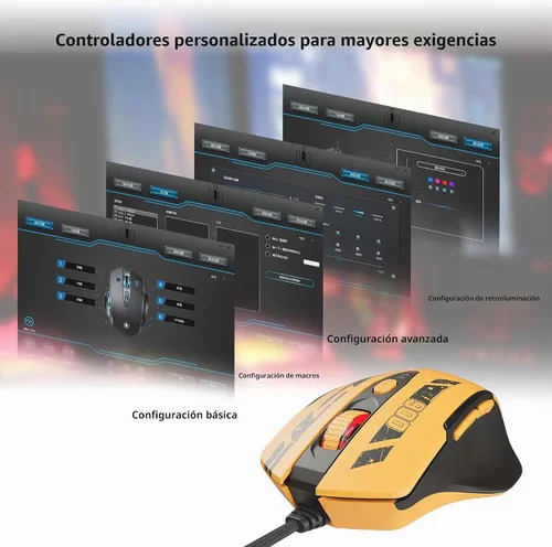 Vista 7 de Uineer Ratón para juegos con cable, ratón USB-A con 6 botones programables 2-Amarillo