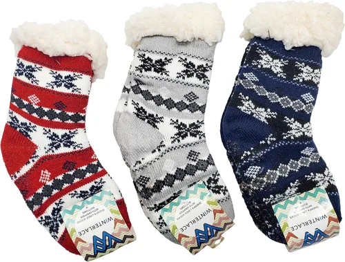 Vista 2 de Calcetines térmicos de sherpa para niños, 3 pares, bonitas pantuflas de Navidad antideslizantes de invierno, cálidas, ultra suaves para niños y niñas
