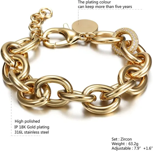 Vista 6 de CIUNOFOR - Pulseras de eslabones de cadena chapadas en oro de 14 quilates para mujer, pulsera apilable con cuentas de plata delicada, joyería