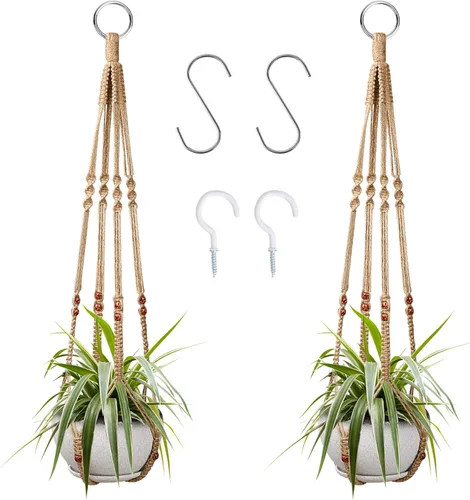 Vista 8 de Augshy Colgador de plantas de macramé, 2 piezas de soporte colgante para plantas con extensor, colgadores de plantas para decoración de interiores