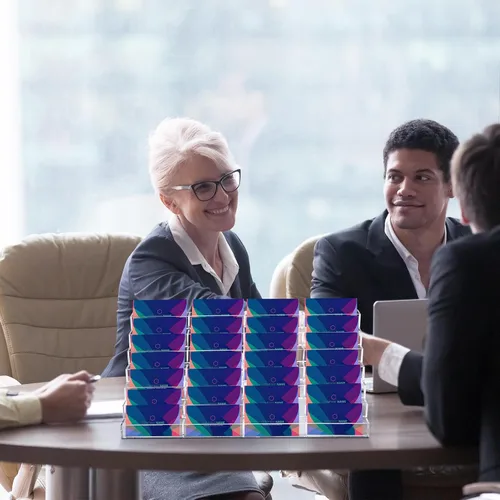 Vista 6 de Geetery Soporte para tarjetas de visita de acrílico con 28 ranuras para escritorio, soporte vertical de plástico transparente para múltiples
