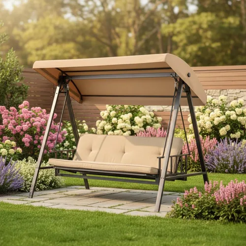 Vista 2 de Garden Winds Reinforced RipLock 350 Replacement Canopy Top Cover Compatible with Style Selections Track Arm Rest Swing Model GCS00395A - Beige