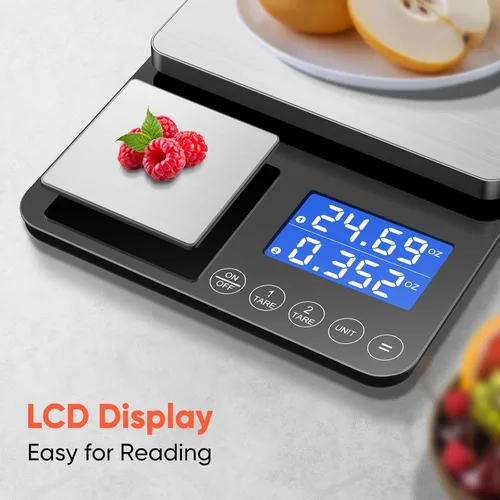 Vista 6 de Báscula de cocina de doble plataforma de 0.001 onzas / 33 libras, báscula digital de alimentos con dos superficies de precisión, pantalla LCD, 7
