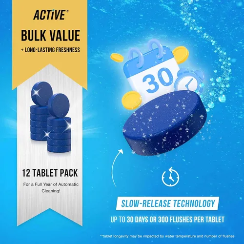 Vista 8 de ACTIVE Tabletas Limpiadoras Automáticas para Tazón de Inodoro de Gel Azul Limpiadores de Tanque de Inodoro, Removedor de Manchas de Anillo de Agua
