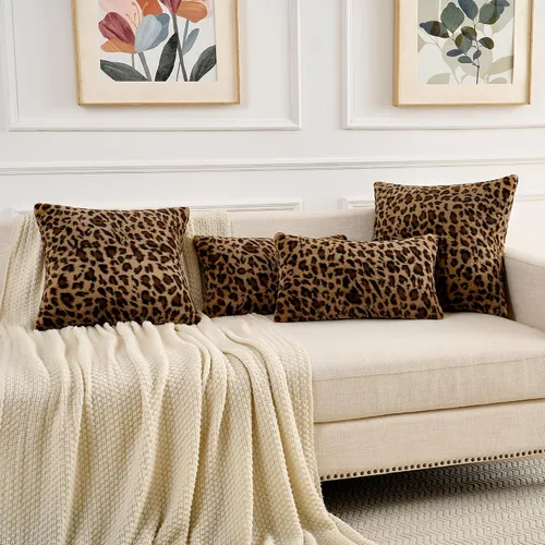 Vista 6 de GALMAXS7 Fundas de Almohada de Guepardo 16x16 Juego de 2 Fundas de Almohada de Piel Sintética Leopardo para Sofá Esponjosas Suaves Decorativas