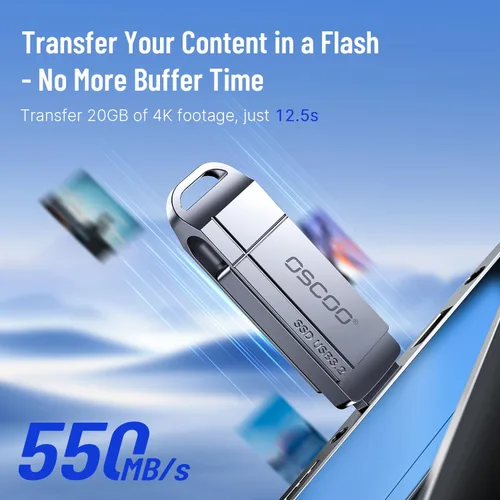 Vista 3 de Unidad SSD USB de 128 GB, hasta 550 MB/s Dual USB-A y C Pulgar Drive Compatible con Android, PC, Mac, iPhone 15/15/16, respaldo, doble puerto