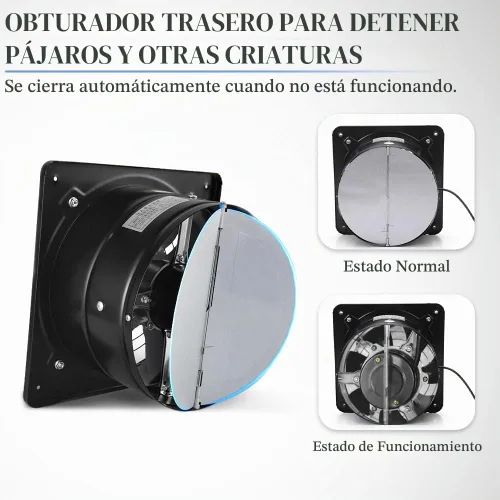 Vista 5 de WiseWater Ventilador de escape de 6 pulgadas negro con controlador de velocidad variable, 110V montado en la pared con reductor de contracorriente
