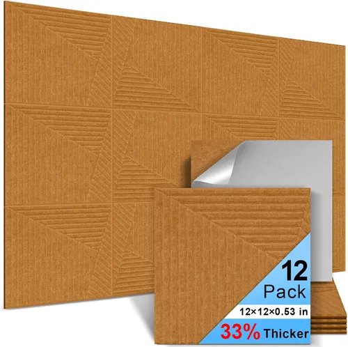Vista 28 de Paquete de 4 paneles acústicos artísticos autoadhesivos para pared, 16 x 16 x 0.5 pulgadas, paneles acústicos decorativos para pared, paneles