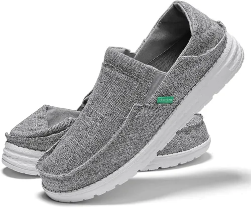Vista 8 de JXRUXZO Men's Slip on Cloth Shoes Plantar Fasciitis Canvas Loafer Shoes with Arch Support Insole,Casual Comfort Slippers Soft Outdoor Boat Shoes