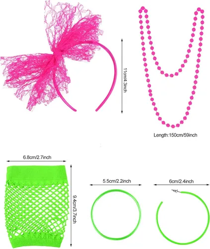 Vista 2 de Blulu 80s Costume Accessories for Women Lace Headband Earrings Fishnet Gloves Necklace Bracelet for 80s Retro Party