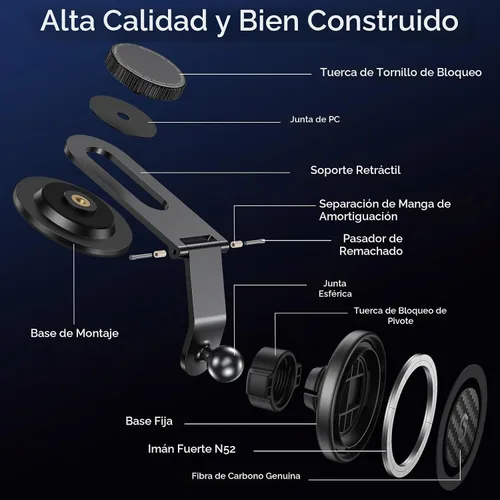 Vista 2 de SYNCWIRE MagSafe - Soporte de coche para salpicadero, brazo de aluminio Soporte magnético de alta calidad para Tesla y coches, imán fuerte