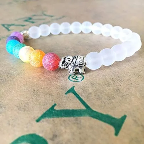 Vista 5 de Pulsera de cuentas de 0.315in, 7 chakras, curación, equilibrio de Buda y elefante, para mujeres y hombres, lava, yoga, reiki, oración, Bijoux