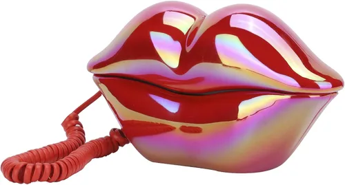 Vista 3 de Teléfono de labios galvanoplastia, teléfono con forma de labios lindos de moda, teléfono fijo de escritorio con cableado de EE. UU./Reino Unido