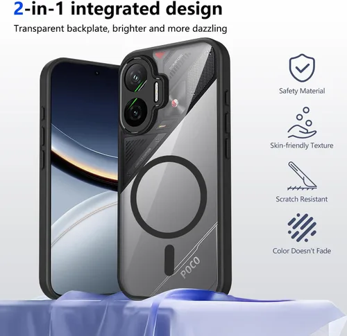 Vista 498 de Funda magnética transparente compatible con Xiaomi 17T, color negro 2 en 1 PC + TPU cubierta de teléfono a prueba de golpes, carcasa protectora