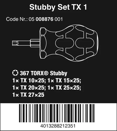 Vista 2 de WERA 05008876001 Stubby Set TX 1 Juego de destornilladores TORX®, 5 piezas