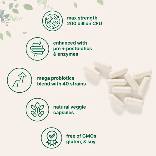 Vista 3 de Micro Ingredients Probióticos 200 Mil Millones de UFC, 120 Cápsulas Vegetarianas Mega Probióticos para Hombres y Mujeres 40 Cepas