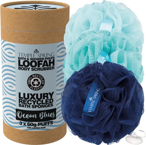 Vista 9 de Temple Spring Esponja de malla suave para ducha, paquete de 3 (2.12 onzas cada uno), exfoliante corporal suave para espuma rica y piel suave