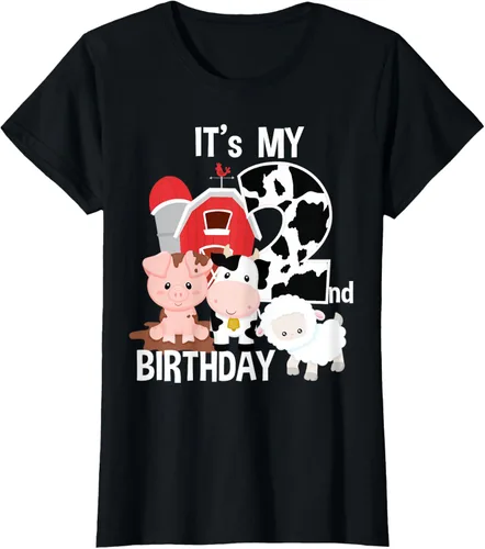 Vista 32 de Camiseta para fiesta de 2 años con texto en inglés "It's My 2nd Birthday", Negro