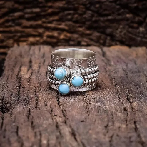 Vista 3 de Natural Larimar Spinner Ring – 925 Sterling Silver Handmade Gemstone Ring, Unique Statement Jewelry, Fidget Anxiety Ring, Protection & Worry Ring