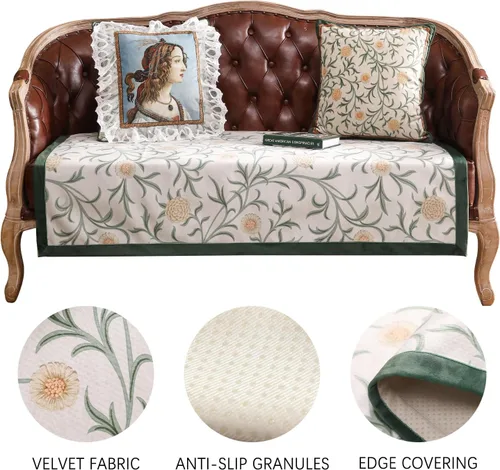 Vista 8 de patdrea Funda de sofá de diseño, fundas de terciopelo verde floral para banco de cama seccional, fundas de banco de cama de lujo, funda