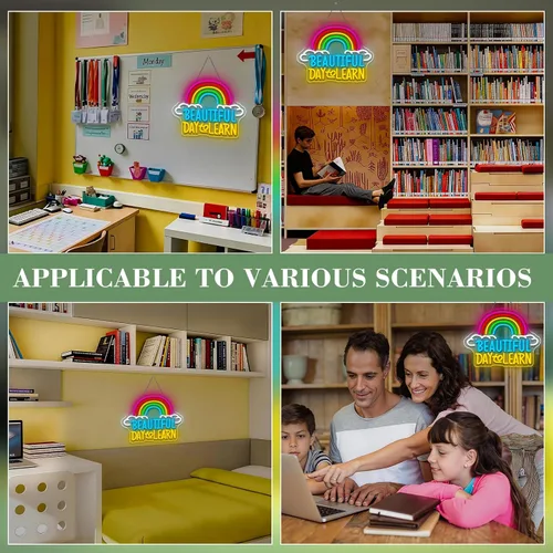 Vista 5 de Letrero de neón de lectura con brillo ajustable para lectura en el aula, letrero de pared y luz LED de neón para estudiantes, rincón de lectura