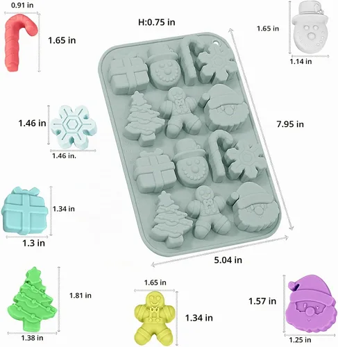 Vista 2 de Moldes de chocolate de Navidad, 3 moldes de silicona para caramelos, bastón de Papá Noel, árbol de Navidad, moldes de jengibre para cubitos