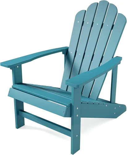Vista 13 de Silla Adirondack, silla de patio exterior HDPE para todo tipo de clima Azul lago
