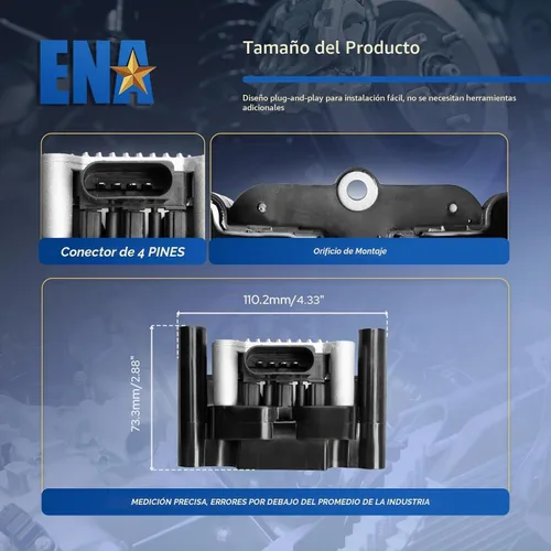 Vista 8 de Paquete de Bobina de Encendido ENA 2.0 Compatible con VW 1998 1999 2000 2001 Beetle Golf, 1999 2000 2001 2011 2012 2013 2014 2015 Jetta S Base L4