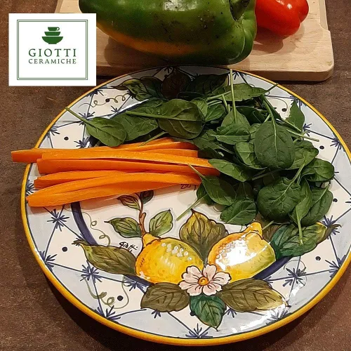 Vista 4 de Vajilla de cerámica italiana con diseño de naranja limón, plato pintado a mano de 11 1/2 pulgadas para cocina, fabricado en Italia, Toscana, plato