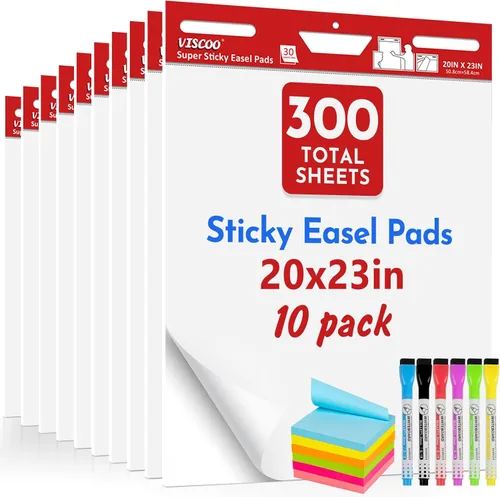 Vista 8 de VISCOO Thickened Sticky Easel Pad, 20 x 23 Inches Flip Chart Paper for Teachers,Giant Self-Stick Chart Paper for Wall, Anchor Chart Paper for Office
