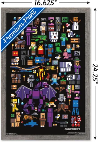 Vista 5 de Trends International Minecraft - Póster de pared de Mobbery, 14.725 x 22.375 pulgadas, versión con marco de madera tipo granero