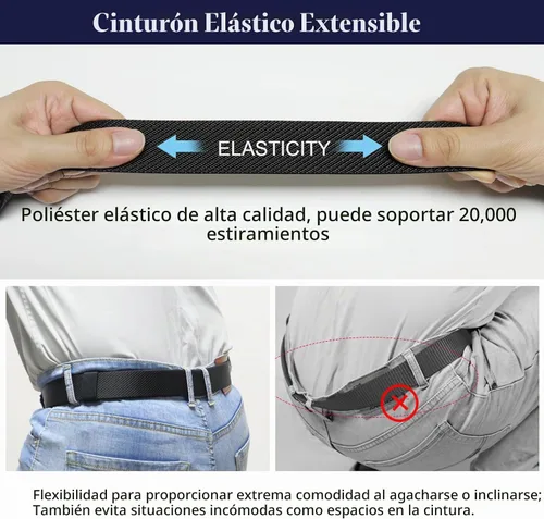 Vista 5 de LionVII Cinturón para hombre con trinquete elástico, cinturón elástico para el trabajo con hebilla automática para hombres, 1 3/8" ajustable