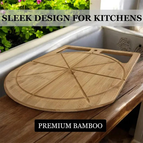 Vista 6 de Pala de Pizza de Madera 2 en 1 y Tabla de Cortar de Bambú Tabla de Pala de Pizza de Doble Agarre para Hornear, Espátula de Pizza y Tabla de Cortar