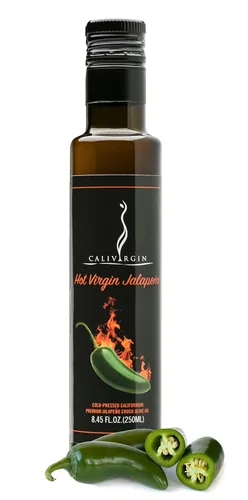 Vista 5 de Calivirgin Aceite de oliva virgen extra con sabor a ajo jalapeño con infusión de ajo, aceite de oliva prensado en frío, aceite de oliva jalapeño