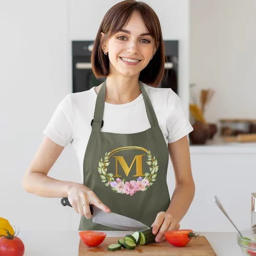 Vista 7 de ROKO CLOTHING Delantal de iniciales personalizadas con bolsillos, delantales de cocina personalizados para mujeres para hornear cocinar cuello