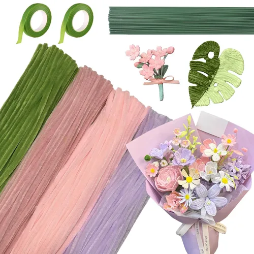 Vista 9 de Pipe Cleaners Bulk 422PCS Flower Kit, 12 Inch Chenille Stems for Crafts Verde (WLBGreen)