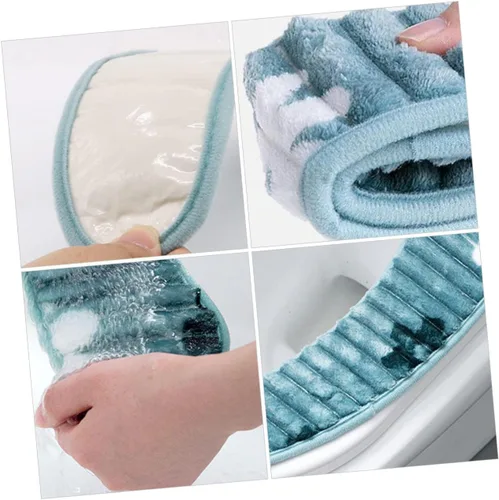 Vista 6 de jojofuny 2 fundas de asiento de inodoro de felpa con cinta autoadhesiva, funda de inodoro reutilizable y cálida, protector de inodoro lavable