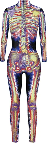 Vista 4 de Honeystore - Enterizo para disfraz de esqueleto para mujer, para Halloween, malla entera, leotardo, para cosplay Color06