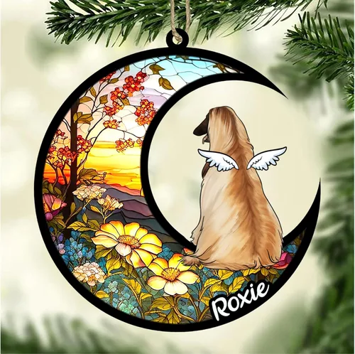 Vista 720 de LOVELYPOD Adorno de Navidad personalizado para perro Basset Hound (marrón) Basset Hound (marrón) adorno para atrapasoles de perro, razas de perros