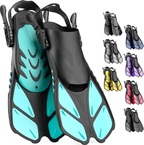 Vista 11 de CAPAS - Aletas de natación de talón abierto, tamaño de viaje, cortas, ajustables para buceo, adultos, hombres, mujeres y niños
