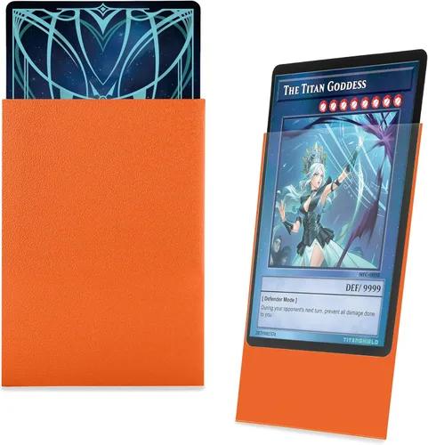 Vista 3 de TitanShield - Fundas para tarjetas pequeñas, color naranja (150 fundas), se adapta a Yugioh Protectores de baraja de tarjetas coleccionables