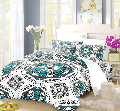 Vista 9 de REALIN Juego de funda de edredón de pavo real, ropa de cama colorida Phnom Penh, juego de ropa de cama azul real noble de 2/3/4 piezas, fundas